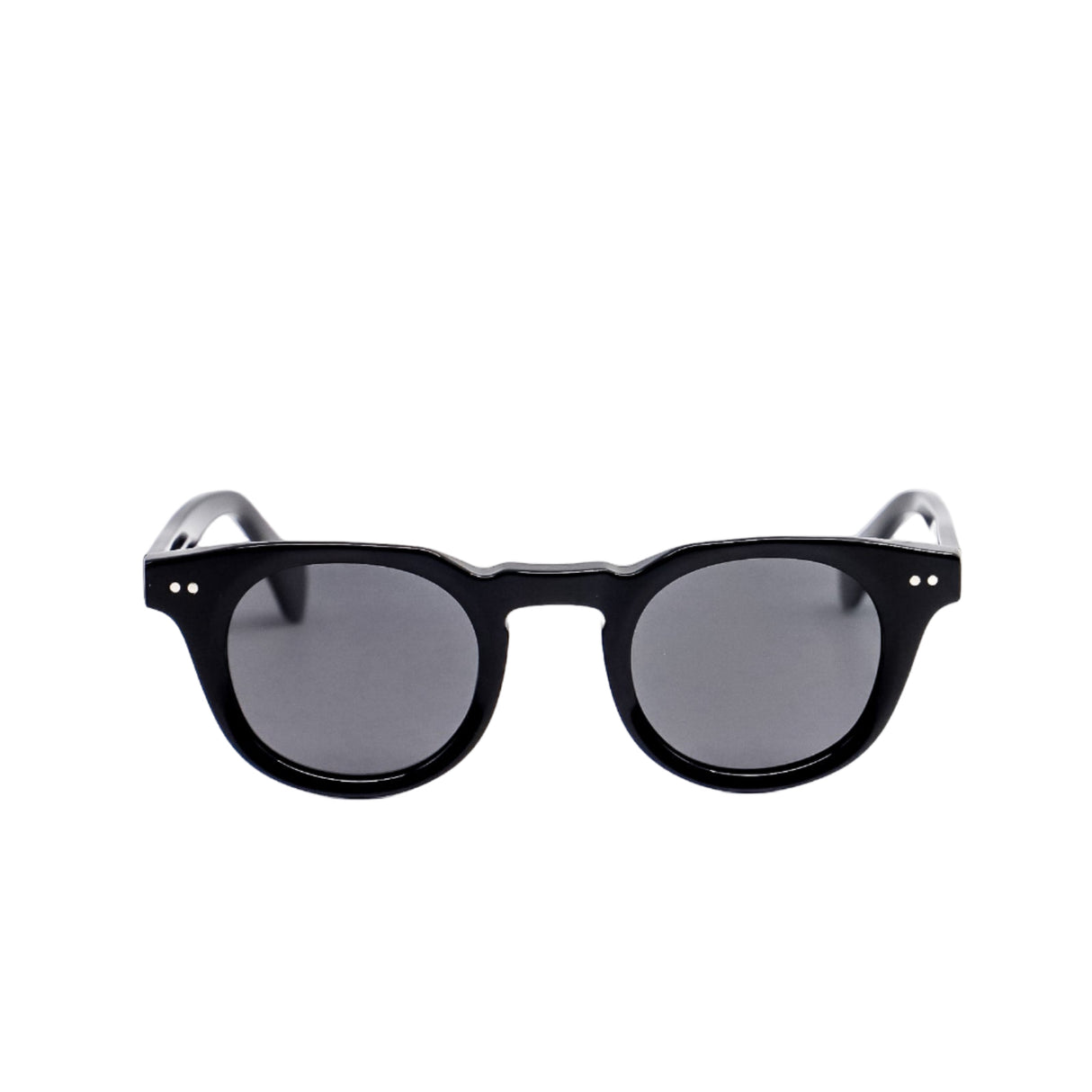 Black sunglasses with dark lenses on a white background