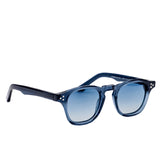 Blue sunglasses with gradient lenses on a white background