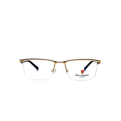 Gold-framed eyeglasses on a white background