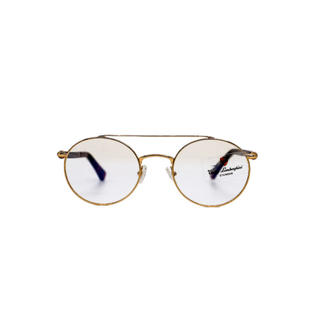 Gold-framed eyeglasses on a white background